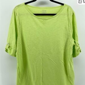 Chico’s Women’s The Ultimate Tee Neon Green Rolled Sleeves 3